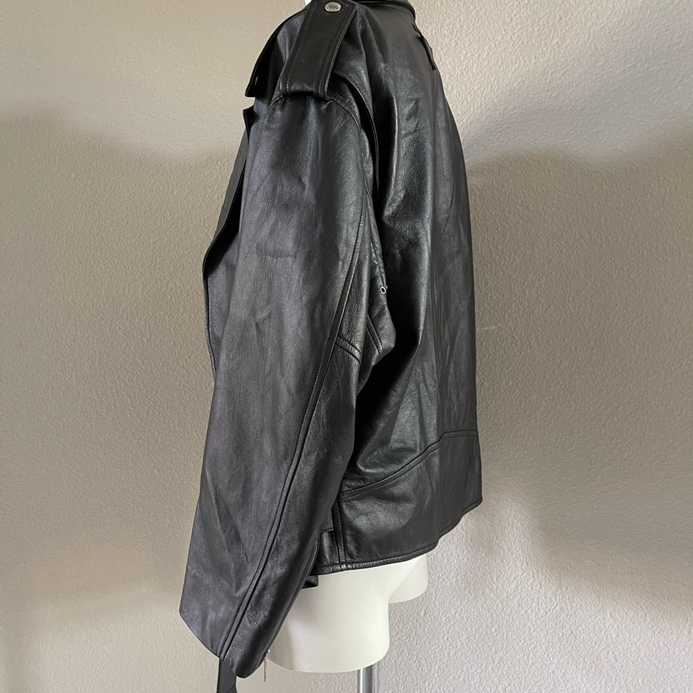 PRADA Oversized Black Biker Leather Jacket Size 42 - Picture 6 of 13